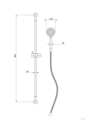Drążek prysznicowy ARM200 Mosiężny Polerowany Nielakierowany