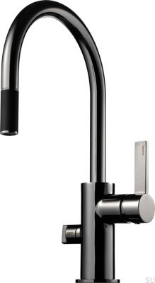 Bateria kuchenna z wyciąganą wylewką i z zaworem do zmywarki ARM385 Mosiężna Czarna Chromowana