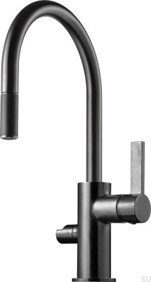 Bateria kuchenna z wyciąganą wylewką i z zaworem do zmywarki ARM385 Mosiężna Czarna Chromowana Szczotkowana