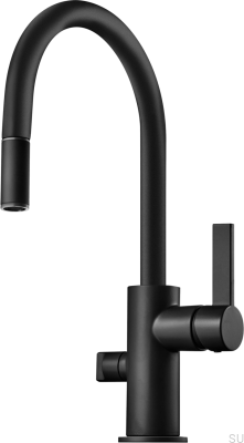 Bateria kuchenna z wyciąganą wylewką i z zaworem do zmywarki ARM385 Mosiężna Czarna Matowa