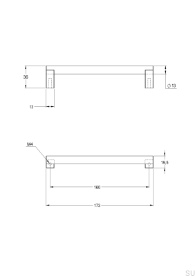 Uchwyt meblowy podłużny Bar173 160 Mosiężny Polerowany Nielakierowany