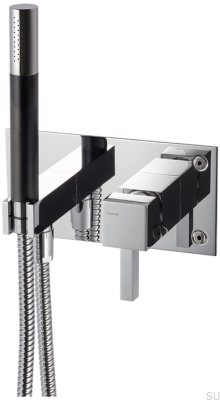 Bateria prysznicowa kwadratowa ze słuchawką i wężem BOX011-364 Mosiężna Srebrna Chromowana