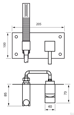 Bateria prysznicowa kwadratowa ze słuchawką i wężem BOX011-364 Mosiężna Srebrna Chromowana