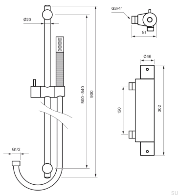 Bateria prysznicowa EVM168 z zestawem prysznicowym ZSAL300 Mosiężna Czarna Chromowana Szczotkowana