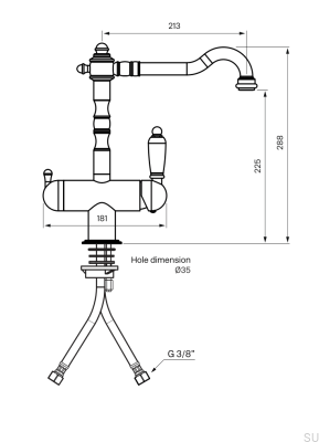 Bateria kuchenna z zaworem do zmywarki FME184 Mosiężna Polerowana Nielakierowana