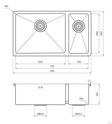 Zlewozmywak kuchenny 7040 Stalowy Brązowy PVD