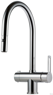 Bateria kuchenna z wyciąganą wylewką i z zaworem do zmywarki RIN885 Mosiężna Srebrna Chromowana