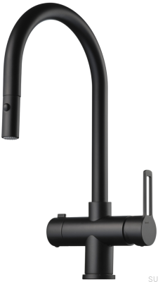 Bateria kuchenna z wyciąganą wylewką i z zaworem do zmywarki RIN885 Mosiężna Czarna Matowa