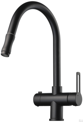 Bateria kuchenna z wyciąganą wylewką i z zaworem do zmywarki RIN886 Mosiężna Czarna Matowa