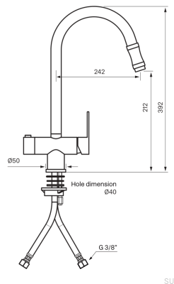 Bateria kuchenna z wyciąganą wylewką i z zaworem do zmywarki RIN886 Mosiężna Czarna Matowa
