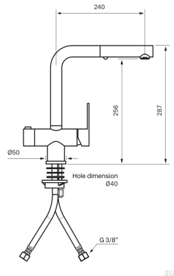Bateria kuchenna z wyciąganą wylewką i z zaworem do zmywarki RIN887 Mosiężna Srebrna Chromowana