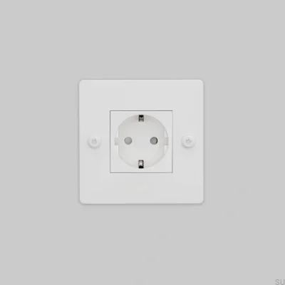 Gniazdo pojedyncze z logotypem Typ F Linear 1G Stalowe Białe Standard Europejski