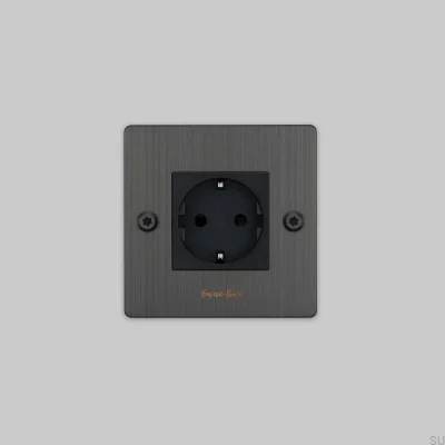 Gniazdo pojedyncze z logotypem Typ F Linear 1G Mosiężne Palony Brąz Standard Europejski