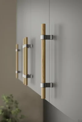 Uchwyt meblowy podłużny Bond Wood 160 Drewniany Dębowy Srebrny