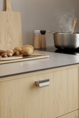 Uchwyt meblowy podłużny Papillon 32 Aluminiowy Srebrny z Drewnem Dębowym