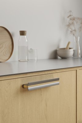 Uchwyt meblowy podłużny Papillon 160 Aluminiowy Srebrny z Drewnem Dębowym