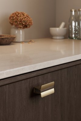 Uchwyt meblowy podłużny Papillon 32 Aluminiowy Złoty Mat z Drewnem Dębowym