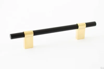 Uchwyt meblowy podłużny Line Big Mix 128 Polerowany Mosiądz z Czarnym Aluminium