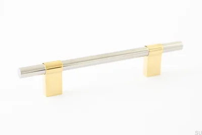 Uchwyt meblowy podłużny Line Big Mix 128 Polerowany Mosiądz z Polerowaną Stalą
