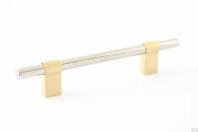Uchwyt meblowy podłużny Line Big Mix 128 Szczotkowany Mosiądz z Polerowaną Stalą