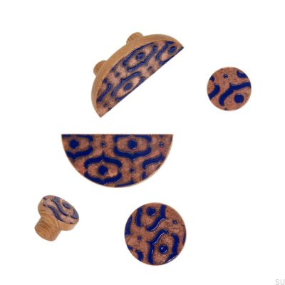 Gałka meblowa Pattern I 40 Dębowa Emaliowana Ultramaryna Olej Twardy Bezbarwny Półmat