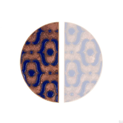 Uchwyt meblowy Pattern I 100 Miedziany Emaliowany Ultramaryna z Drewnem Dębowym Olej Twardy Bezbarwny Półmat