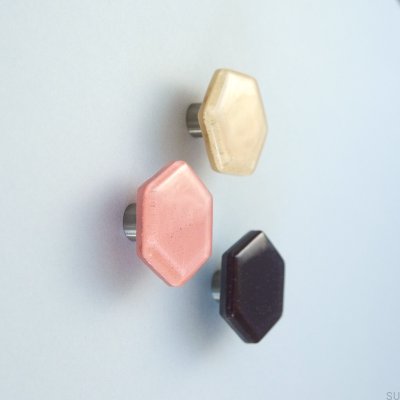 Gałka meblowa Hexagon Szklana Beżowa