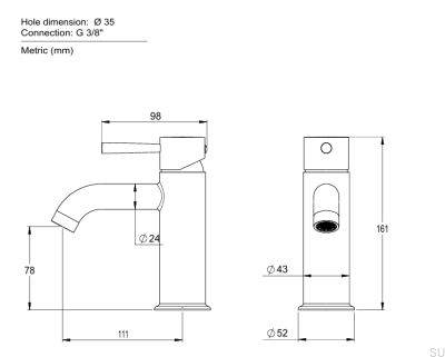 Bateria umywalkowa EVM074 Mosiężna Niklowana Szczotkowana