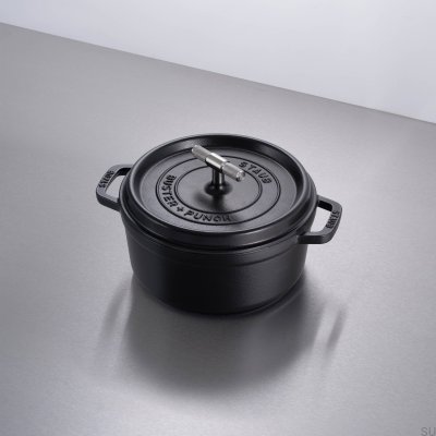 Garnek Cocotte Staub 3.7 L Stalowy Czarny ze Srebrnym radełkowanym uchwytem