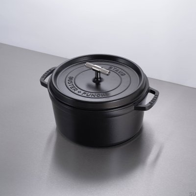 Garnek Cocotte Staub 6.7 L Stalowy Czarny ze Srebrnym radełkowanym uchwytem
