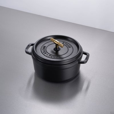 Garnek Cocotte Staub 3.7 L Stalowy Czarny z Mosiężnym radełkowanym uchwytem