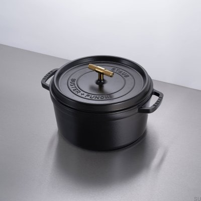 Garnek Cocotte Staub 6.7 L Stalowy Czarny z Mosiężnym radełkowanym uchwytem