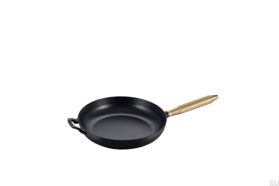 Patelnia Staub 28 cm Stalowa Czarna z Mosiężnym radełkowanym uchwytem