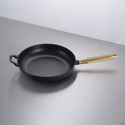 Patelnia Staub 28 cm Stalowa Czarna z Mosiężnym radełkowanym uchwytem