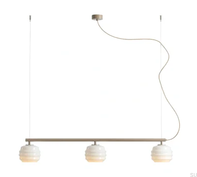 Lampa wisząca Puff 3 Metalowa Beżowa z Mlecznymi Kloszami