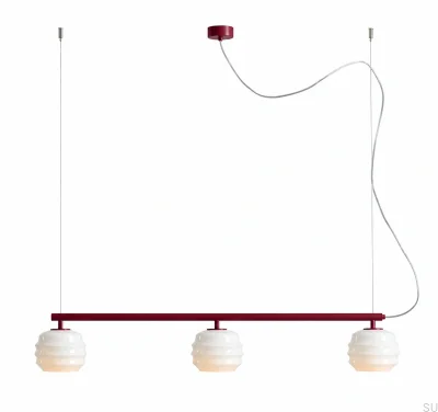 Lampa wisząca Puff 3 Metalowa Bordowa z Mlecznymi Kloszami