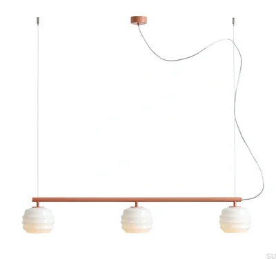 Lampa wisząca Puff 3 Metalowa Koralowa z Mlecznymi Kloszami