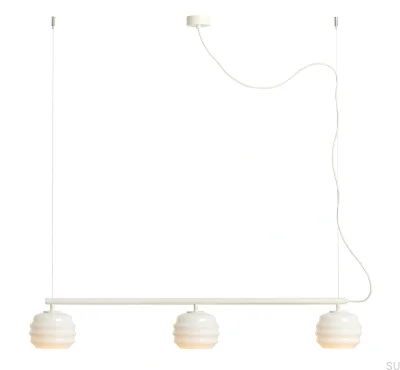 Lampa wisząca Puff 3 Metalowa Kremowa z Mlecznymi Kloszami
