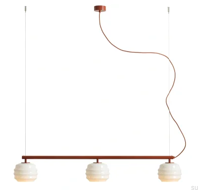 Lampa wisząca Puff 3 Metalowa Terakotowa z Mlecznymi Kloszami