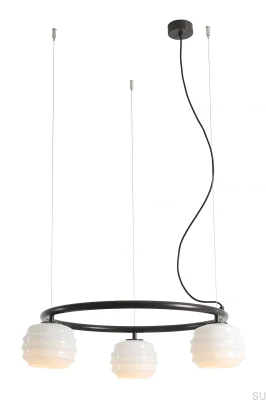 Lampa wisząca Puff 3 Ring Metalowa Brązowa z Mlecznymi Kloszami