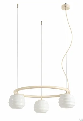 Lampa wisząca Puff 3 Ring Metalowa Kremowa z Mlecznymi Kloszami