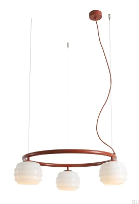 Lampa wisząca Puff 3 Ring Metalowa Terakotowa z Mlecznymi Kloszami