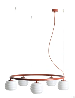 Lampa wisząca Puff 5 Ring Metalowa Terakotowa z Mlecznymi Kloszami