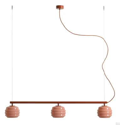 Lampa wisząca Puff Glaze 3 Metalowa Terakotowa z Koralowymi Kloszami
