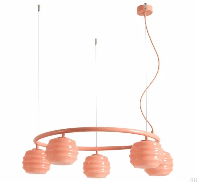 Lampa wisząca Puff Glaze 5 Ring Metalowa Koralowa z Koralowymi Kloszami