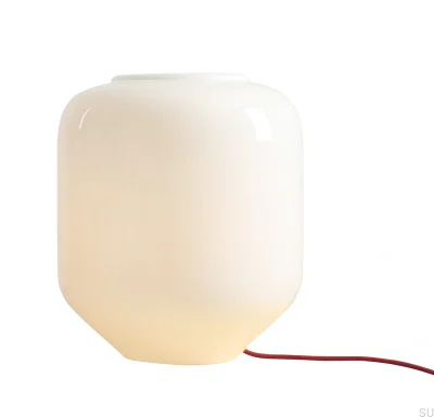 Lampka stołowa Flask L Szklana Mleczna z Wiśniowym Przewodem