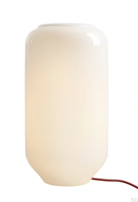 Lampka stołowa Flask M Szklana Mleczna z Wiśniowym Przewodem