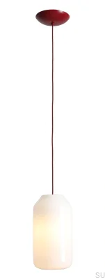 Lampa wisząca Flask M Szklana Mleczna z Wiśniowym Przewodem