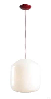Lampa wisząca Flask XL Szklana Mleczna z Wiśniowym Przewodem