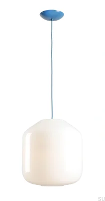 Lampa wisząca Flask XL Szklana Mleczna z Szafirowym Przewodem